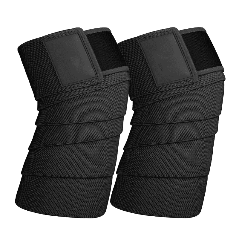 Bande de Genoux Noir offrant un soutien robuste et une protection ultime lors de vos séances d'entraînement, dans un design sobre et élégant qui se marie parfaitement avec tous les vêtements de sport.