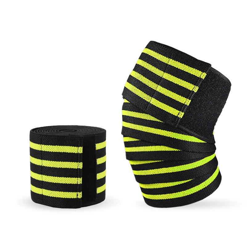 Bande de Genoux Jaune offrant un soutien ergonomique et un confort optimal pour une variété d'activités sportives, idéale pour améliorer les performances et prévenir les blessures.