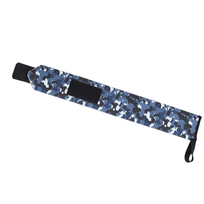 Alt Text 2: Bande Poignet de Musculation au design camouflage bleu clair pour une performance optimale.