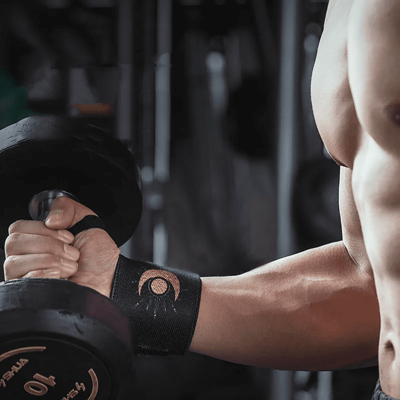 "Soutien poignet stylisé avec un design lune, idéal pour fitness et musculation."