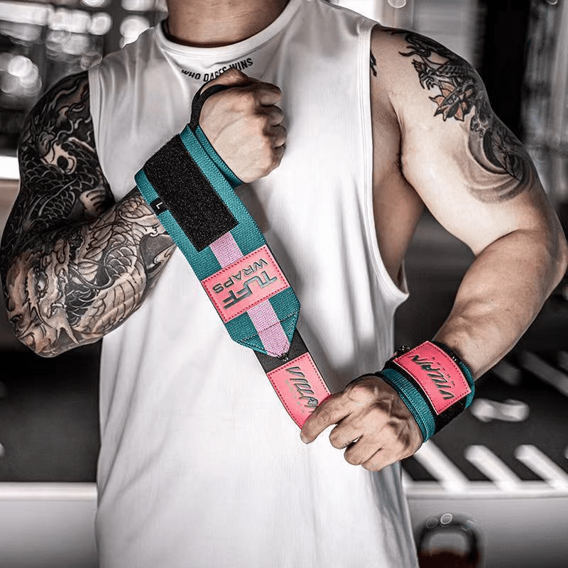 "Bande de soutien pour poignet vert/rose pour haltérophilie et crossfit"