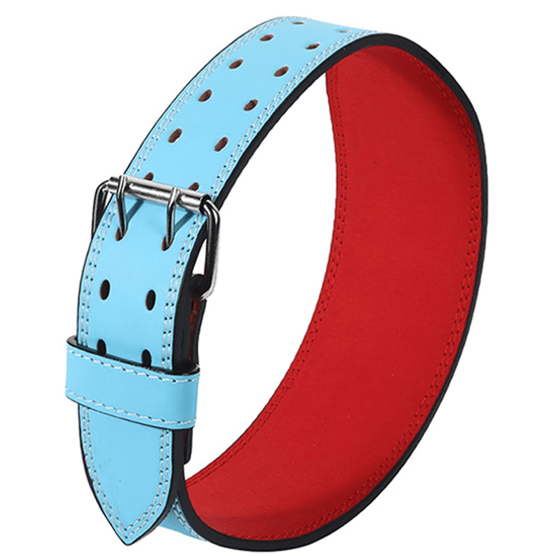 "Ceinture d'haltérophilie bleu clair brillant avec fixation solide."