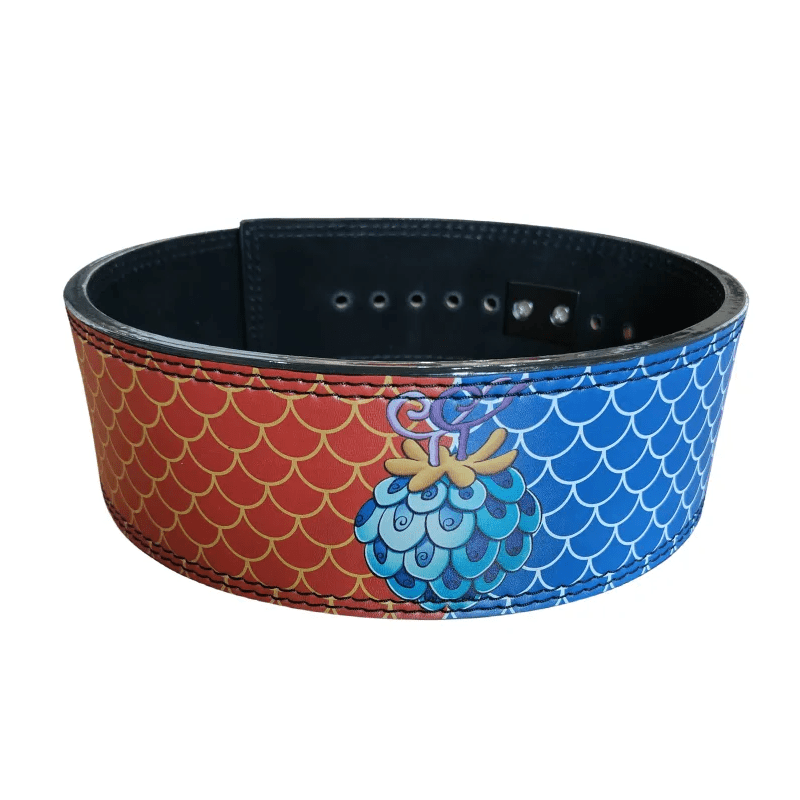 "Athlète soulevant des poids avec la Ceinture Powerlifting Kaido Fruit Démon multicolore"