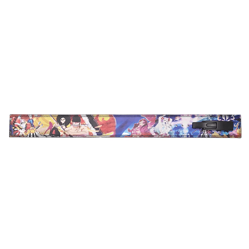 "Vue d'ensemble de la ceinture Onigashima, déroulée avec différents combattants du Wano Kuni."