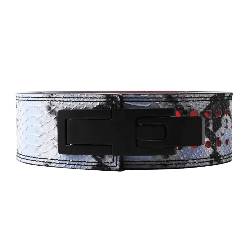 "Sportif réalisant un soulevé avec la Ceinture Powerlifting Serpent Bleu Clair"