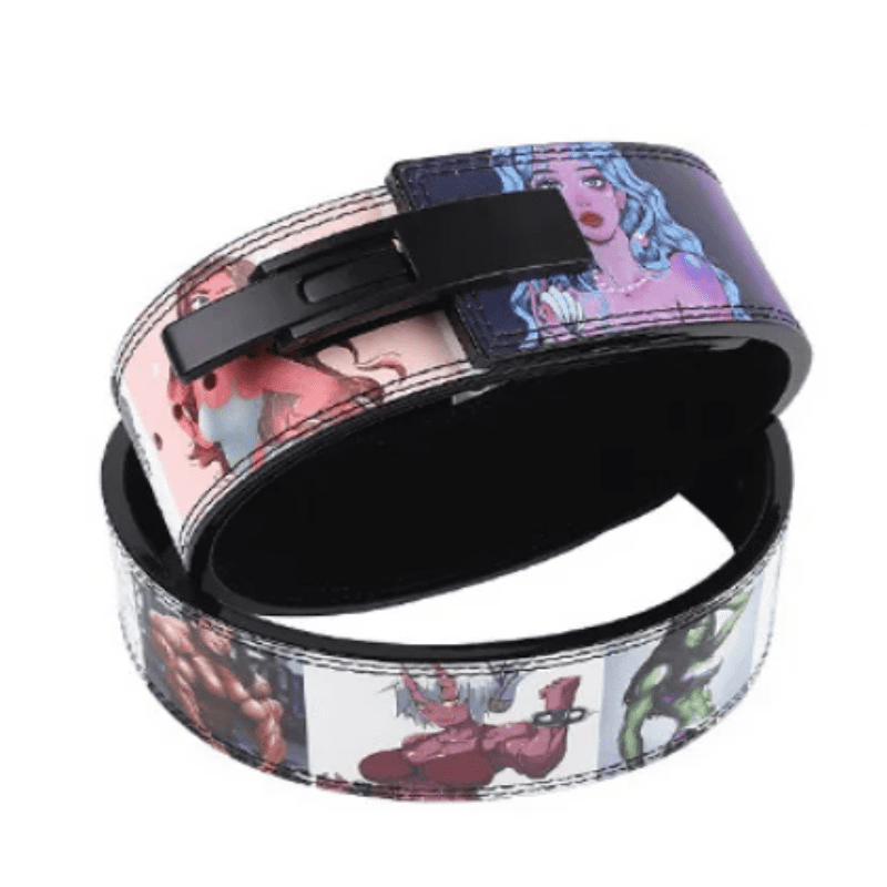 "Ceinture de levage féminine avec des motifs inspirés de l'univers du manga et du comic."
