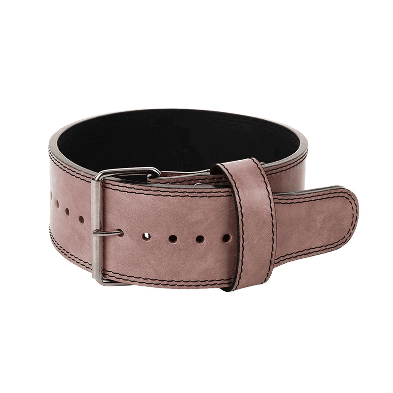 "Ceinture d'entraînement rose en cuir, combinant féminité et fonctionnalité."