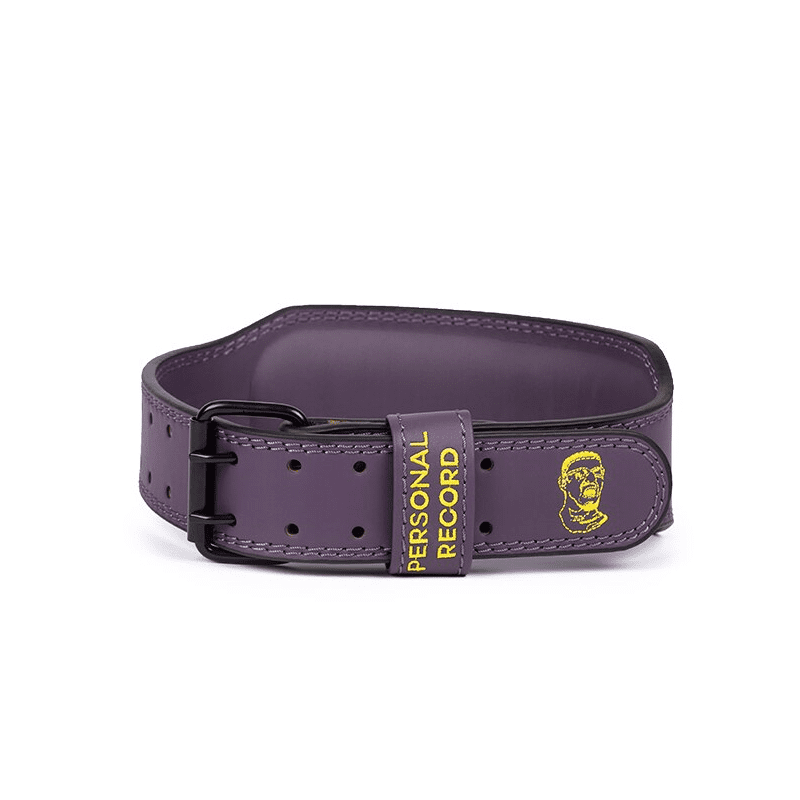"Vue rapprochée de la Ceinture de Musculation 'PR' Mauve, mettant en évidence son design ergonomique"
