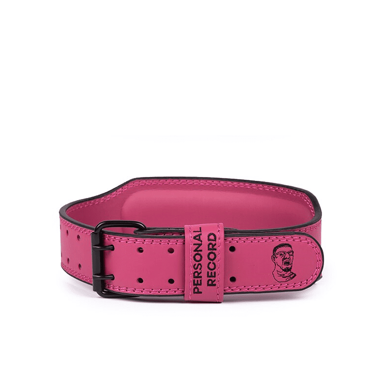 Détail du design robuste de la Ceinture de Musculation "PR" Rose