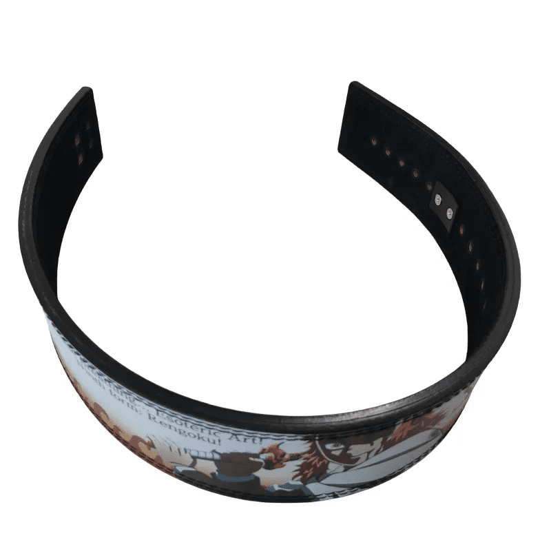 "Vue d'ensemble de la Ceinture Rengoku Kyojuro étalée à plat montrant l'intégralité du design."