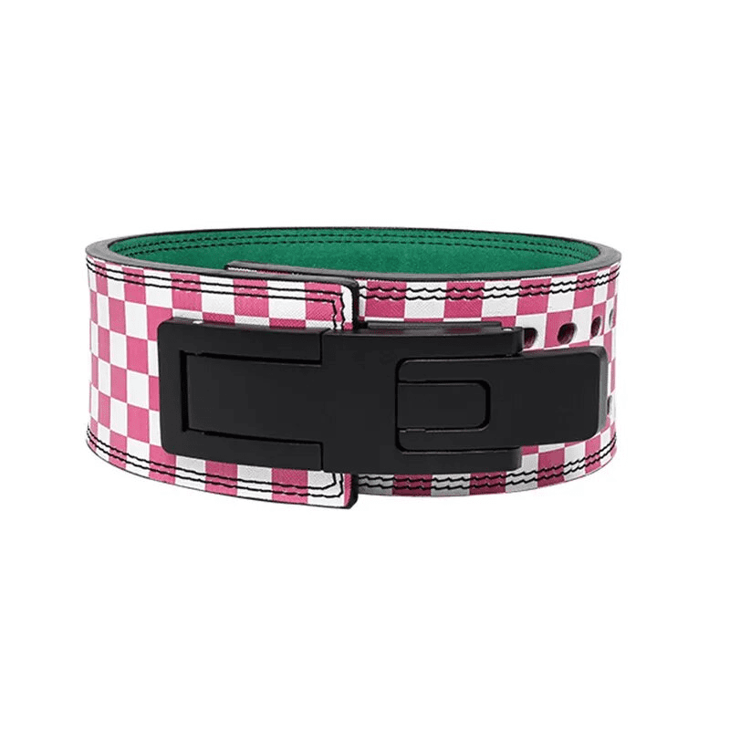 Vue d'ensemble de la Ceinture de force Carreau bicolore rouge et blanc.
