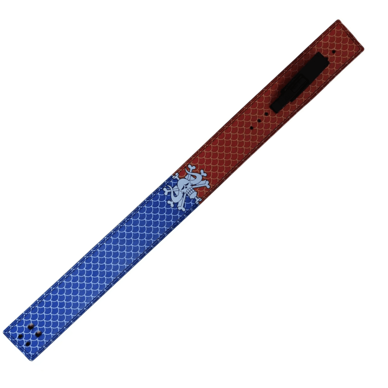 Ceinture bicolore roulée montrant les deux motifs.