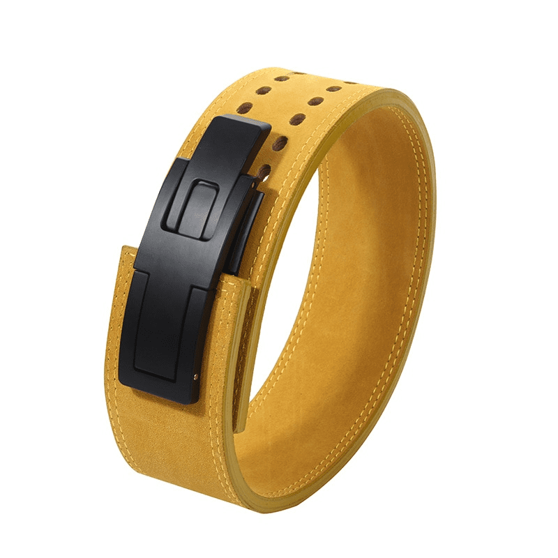 Close-up de la Ceinture de Force Jaune Or, montrant son design élégant et sa durabilité.
