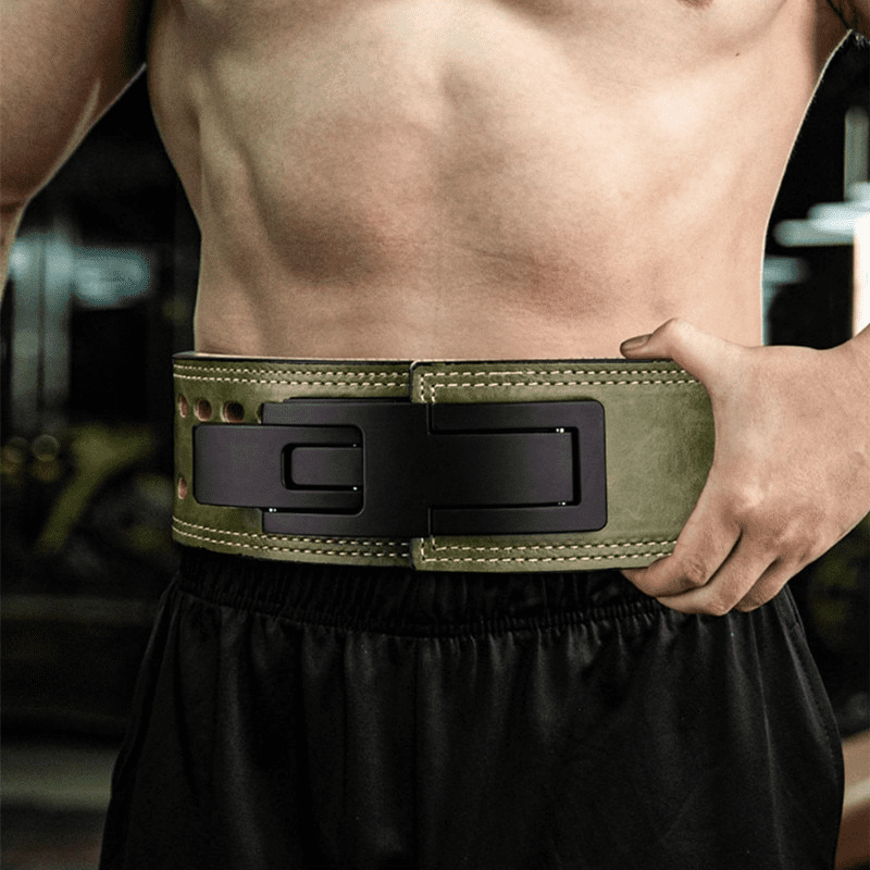 Vue rapprochée de la Ceinture de Force Kaki durable, idéale pour le powerlifting et le crossfit.