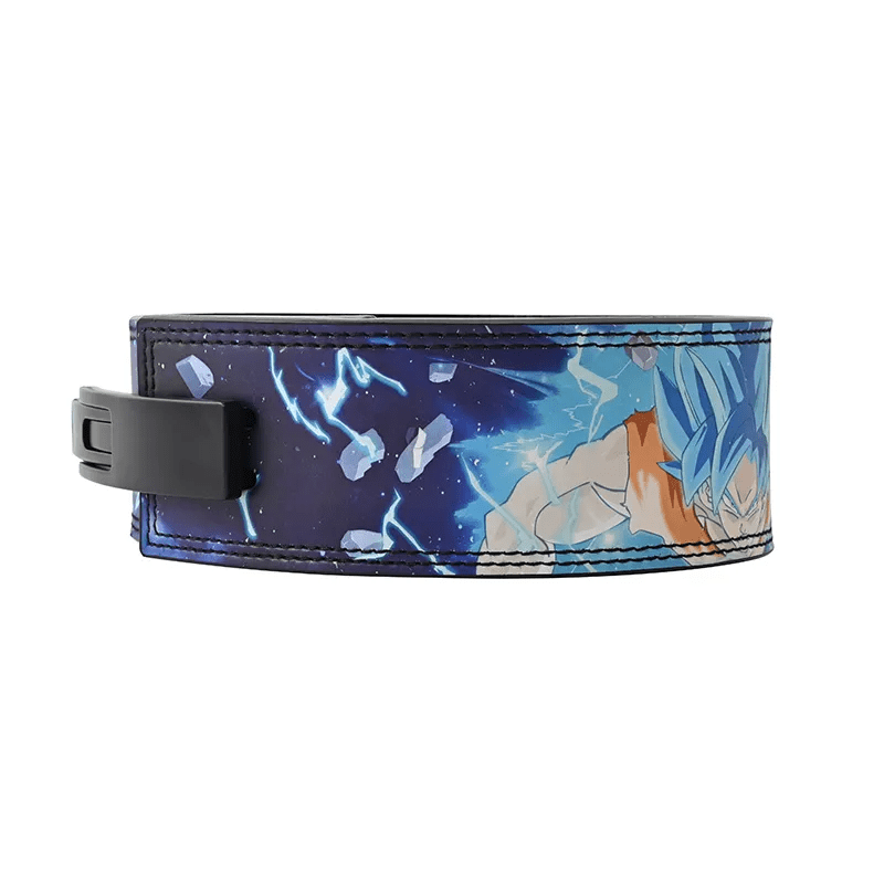 "Détail de la transformation Saiyan sur la Ceinture de force SSJ Blue."