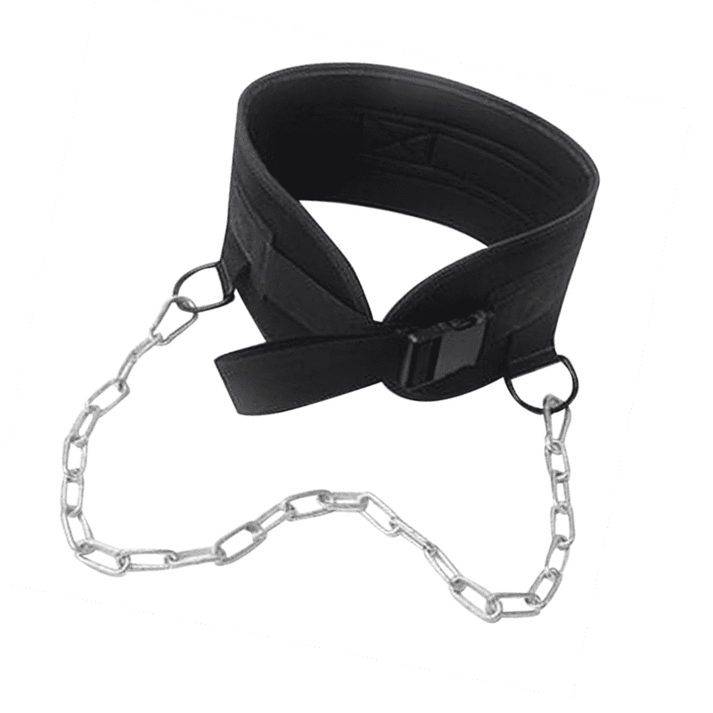 "Ceinture de Lest Dipbelt positionnée à côté d'une barre de poids, prête pour l'entraînement."