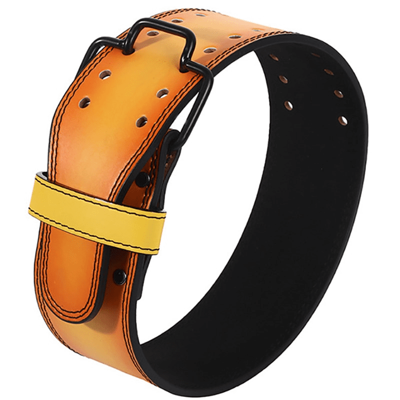 "Vue frontale de la ceinture haltérophilie couleur jaune éclatante."