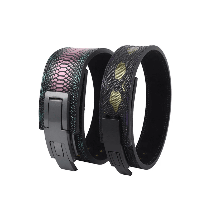 "Ceinture de levage sauvage en peau de serpent pour une approche stylée du fitness."