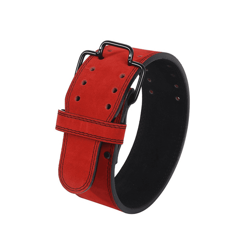 Alt Text 2: Détail de la boucle en acier de la ceinture lombaire en cuir.