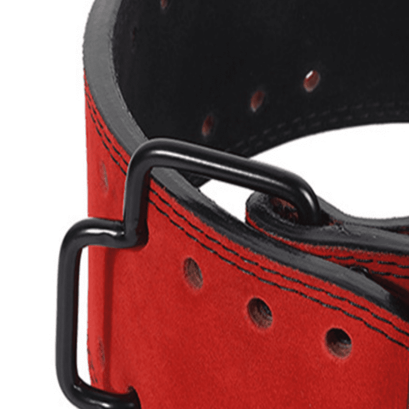 Alt Text 7: Vue en perspective de la ceinture lombaire en cuir, prête pour votre entraînement.
