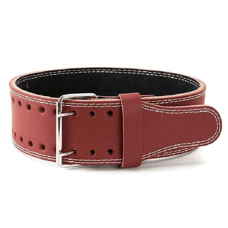 Athlète sérieux soulevant des poids avec la Ceinture de Musculation en Cuir Marron.