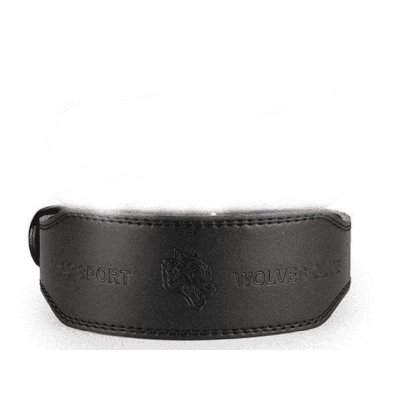 "Ceinture de Musculation Loup Noir posée à plat montrant le design de loup"
