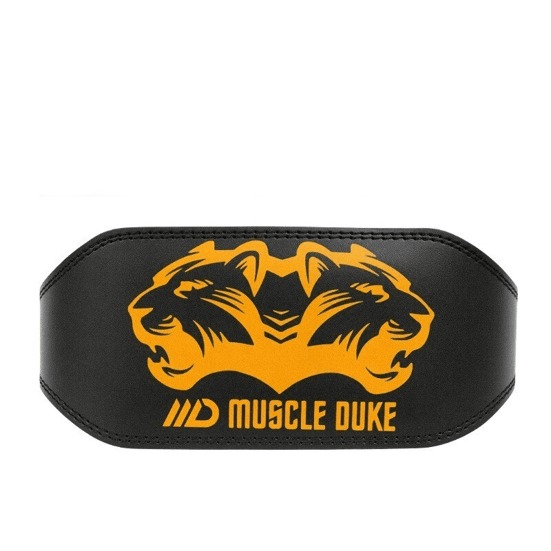 "Homme soulevant des poids avec la ceinture de musculation Lynx Orange pour un soutien lombaire optimal."
