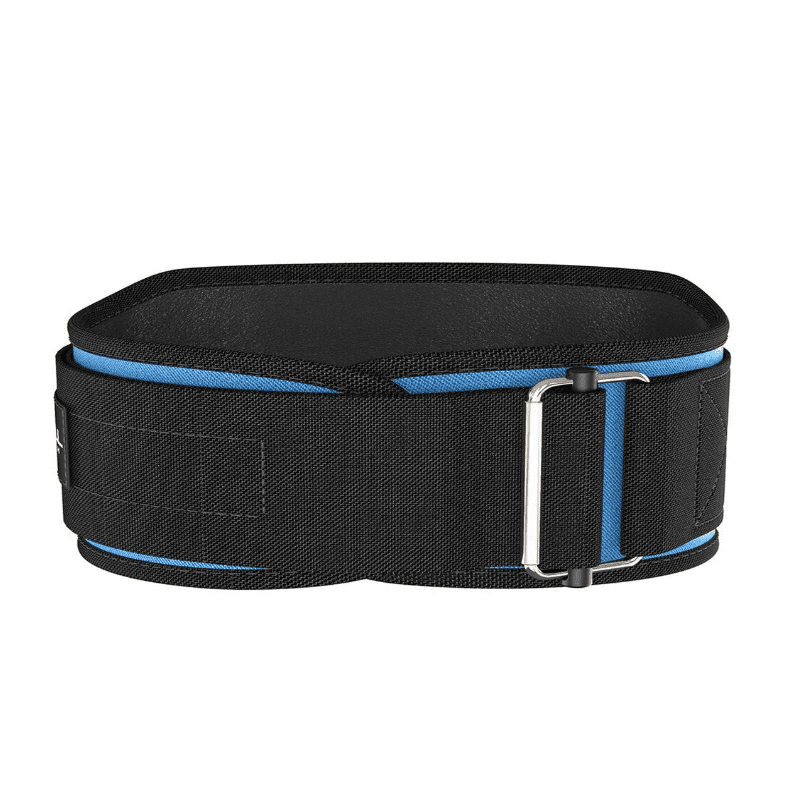 "Homme portant la ceinture de musculation ProLombaire Strength bleue pendant l'entraînement"