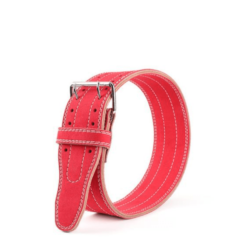 "Ceinture de musculation Rouge LeatherLift en cuir véritable sur fond blanc"