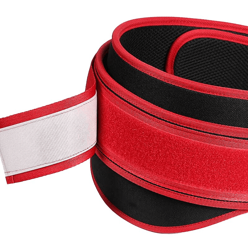 "Support lombaire en nylon rouge pour musculation"