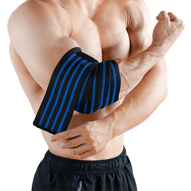 Une coudière bleu royal pour soutien de coude, offrant un équilibre parfait entre performance et style.