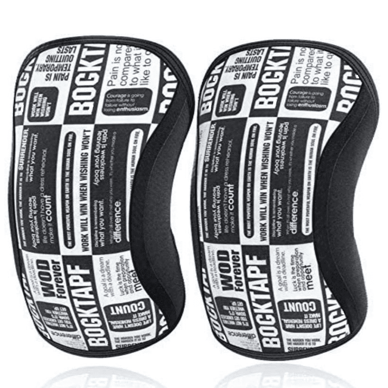 Genouillère Crossfit Black & White, offrant un soutien remarquable des genoux, durable et élégante avec son design noir et blanc pour une performance sportive de haut niveau.