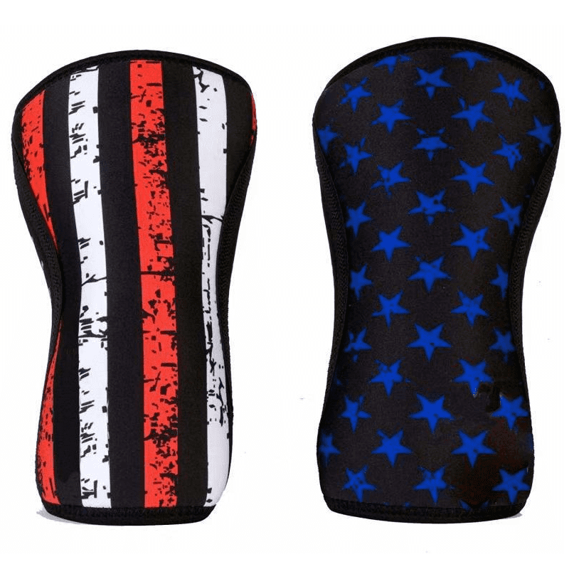 Genouillère Crossfit USA, offrant un soutien efficace des genoux et une durabilité exceptionnelle, avec un design inspiré du drapeau américain pour une performance sportive inspirante.