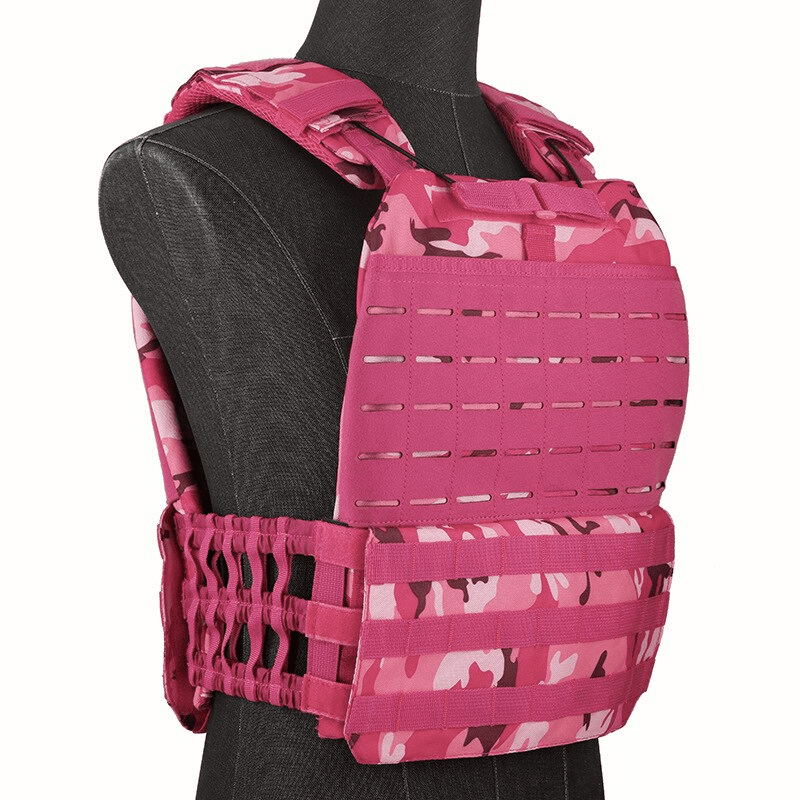Gilet lesté Camouflage Rose, idéal pour augmenter la résistance pendant les séances d'entraînement, présenté sur un fond blanc.