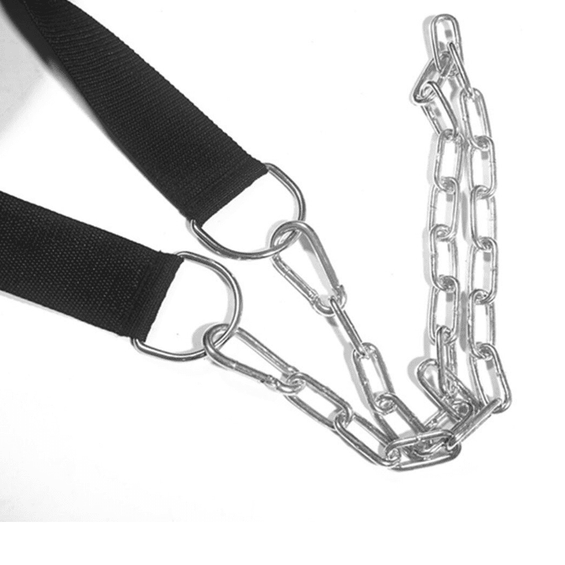 "Détail de la sangle ajustable du harnais pour le cou."