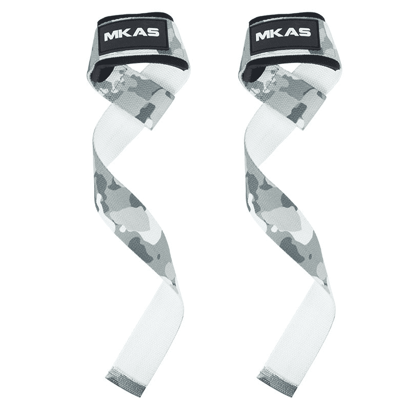 Alt Text: Sangle de Musculation Camo Blanc, outil parfait pour renforcer votre force de préhension et maximiser vos performances d'entraînement en musculation.