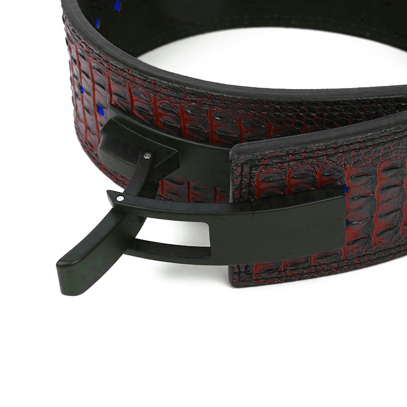 Ceinture de force à levier serpent en peau offrant un soutien lombaire supérieur pour les entraînements intensifs et une meilleure stabilité.
