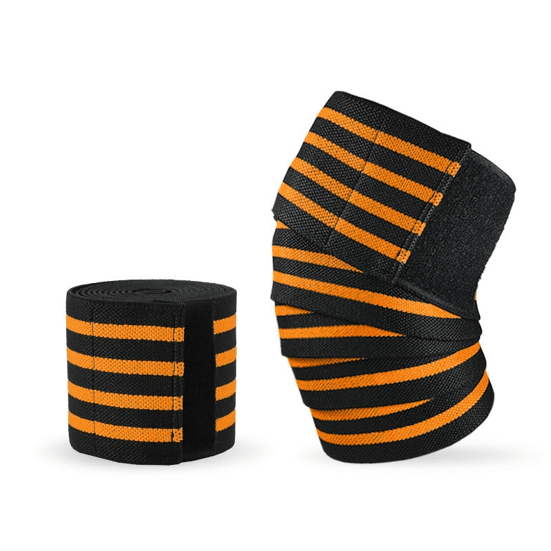 Bande de Genoux Orange fournissant un soutien exceptionnel et une protection efficace lors des entraînements, tout en ajoutant une énergie vibrante à votre équipement de fitness.