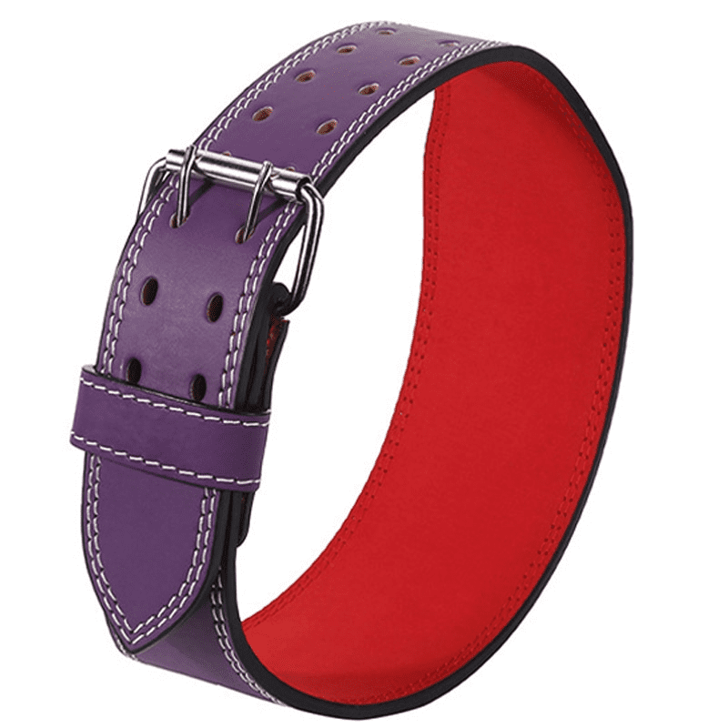"Ceinture d'haltérophilie élégante de couleur mauve avec boucle de fermeture."