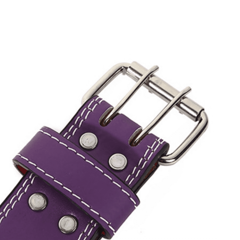 "Vue rapprochée de la finition de haute qualité de la ceinture mauve."