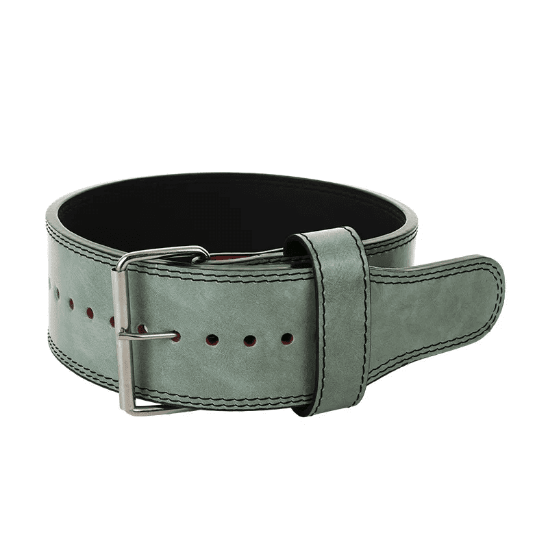 "Ceinture d'haltérophilie en cuir gris pour un look sophistiqué et un soutien efficace."
