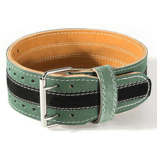 Alt Text 1: "Ceinture de Musculation Bicolore Vert/Noir, idéale pour la musculation et le crossfit."