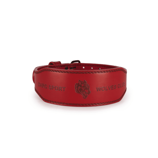 Ceinture musculation rouge avec motif loup en action