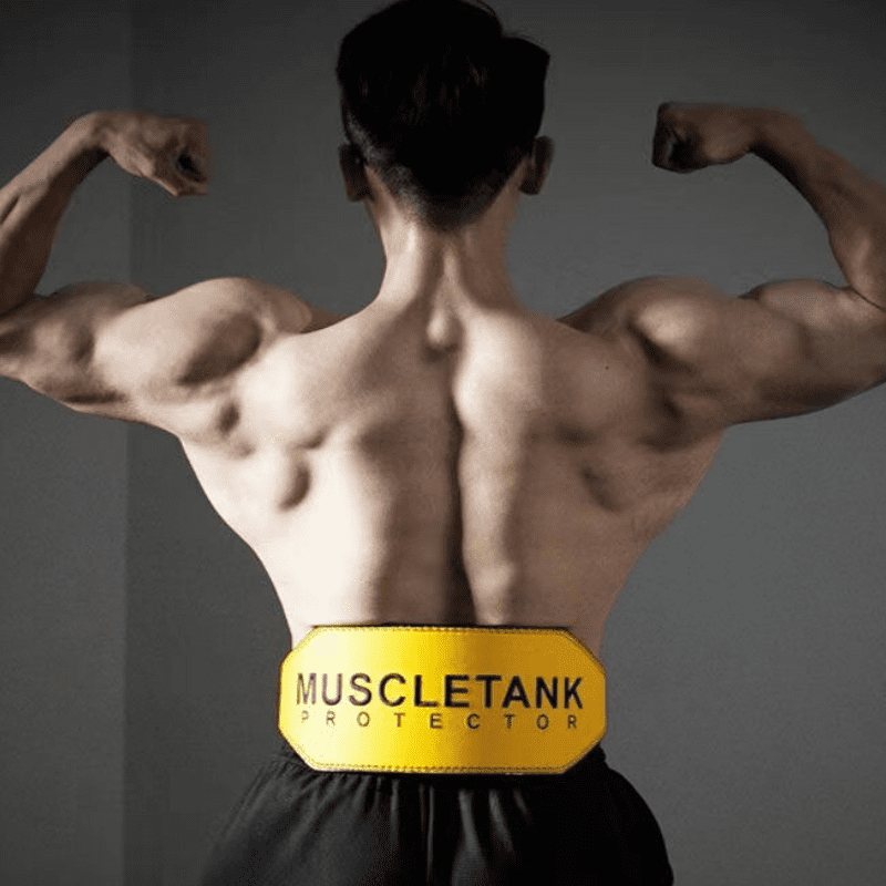 "Close-up de la ceinture de musculation MuscleTank ajustable, conçue pour un soutien optimal pendant l'entraînement."
