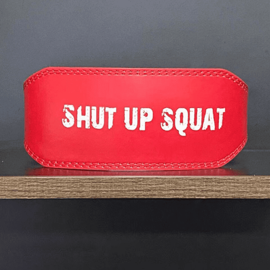 Ceinture musculation Squat Rouge "SHUT UP SQUAT" - Pour des squats puissants et sécurisés.