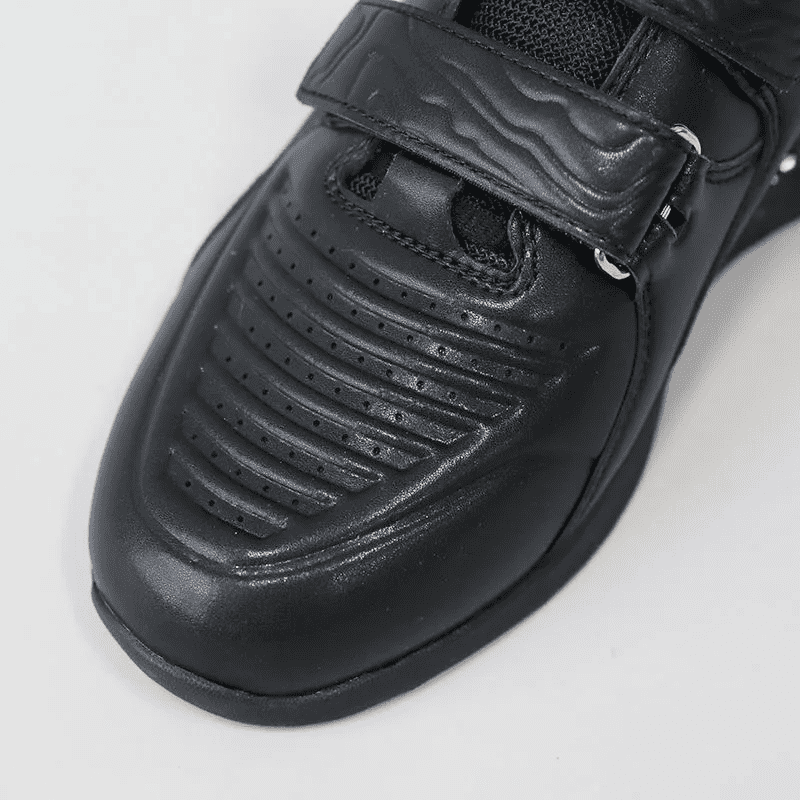 "Chaussures unisexes pour haltérophilie, noires et blanches, durables et confortables."