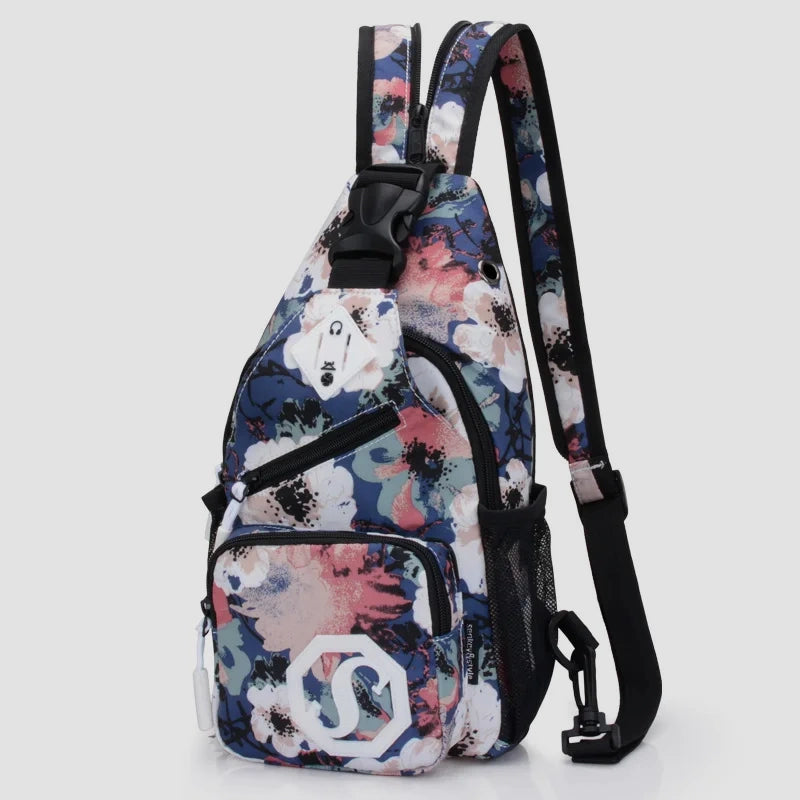 Sacoche femme sport fleur bleu