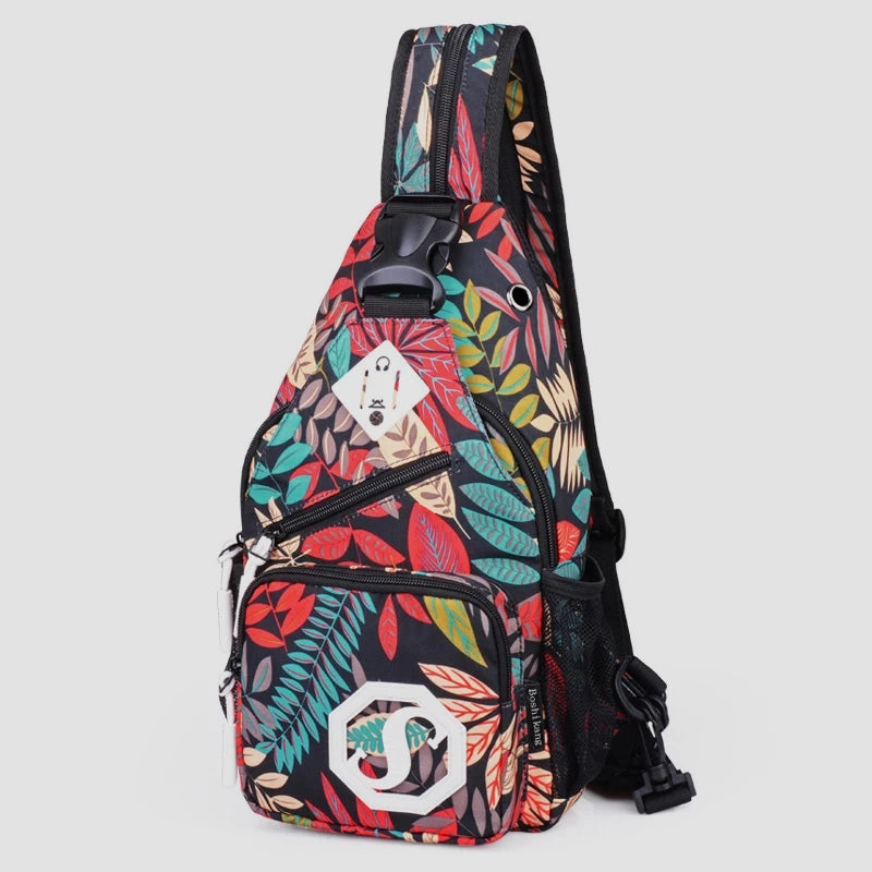 Sacoche femme sport feuille motif rouge